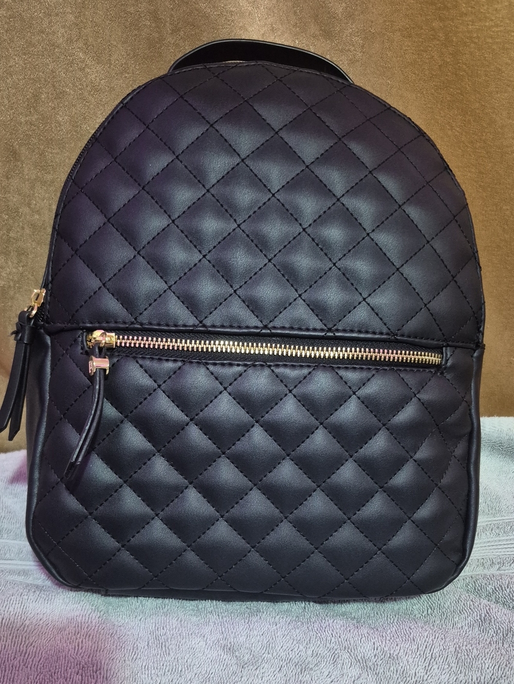 Liz Claiborne Quilted Black Backpack with Gold-Tone Zipper